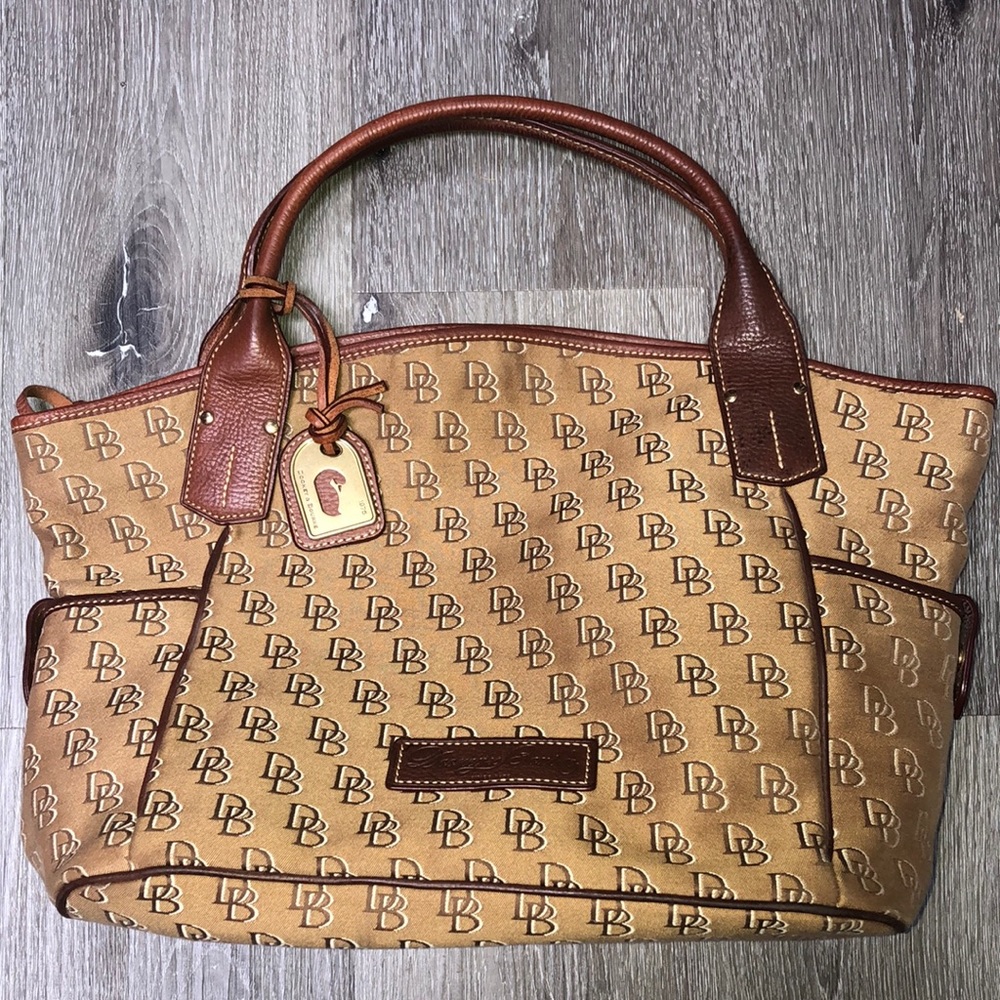 Dooney & Bourke Monogram Canvas Satchel Tote Tan